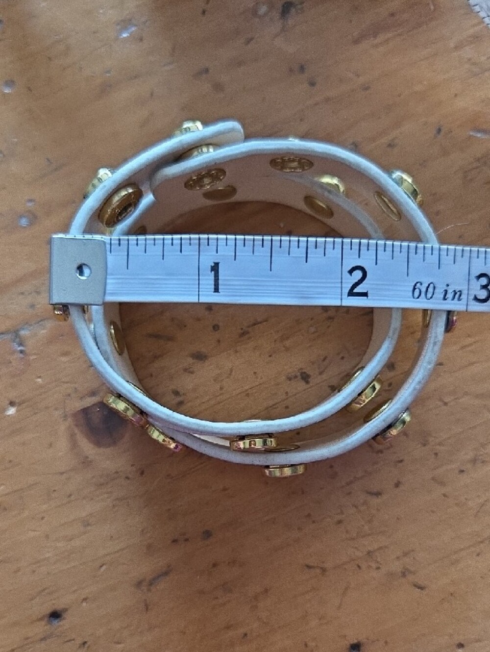 White Genuine Leather & Floral Gold-Studded Double Wrap Bracelet - Picture 6 of 6